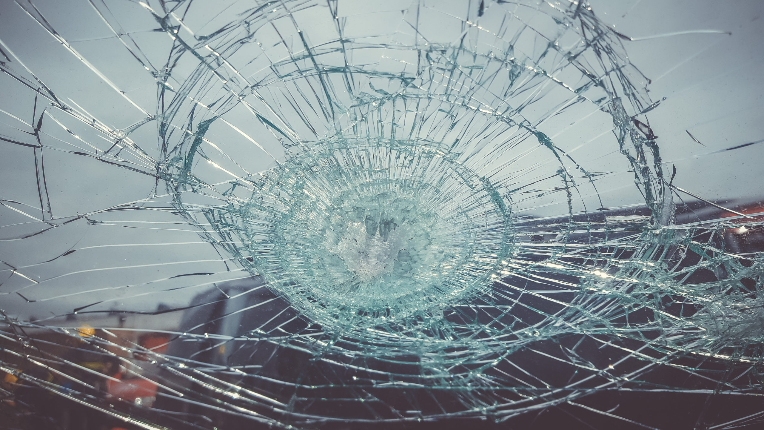 Smashed windshield glass